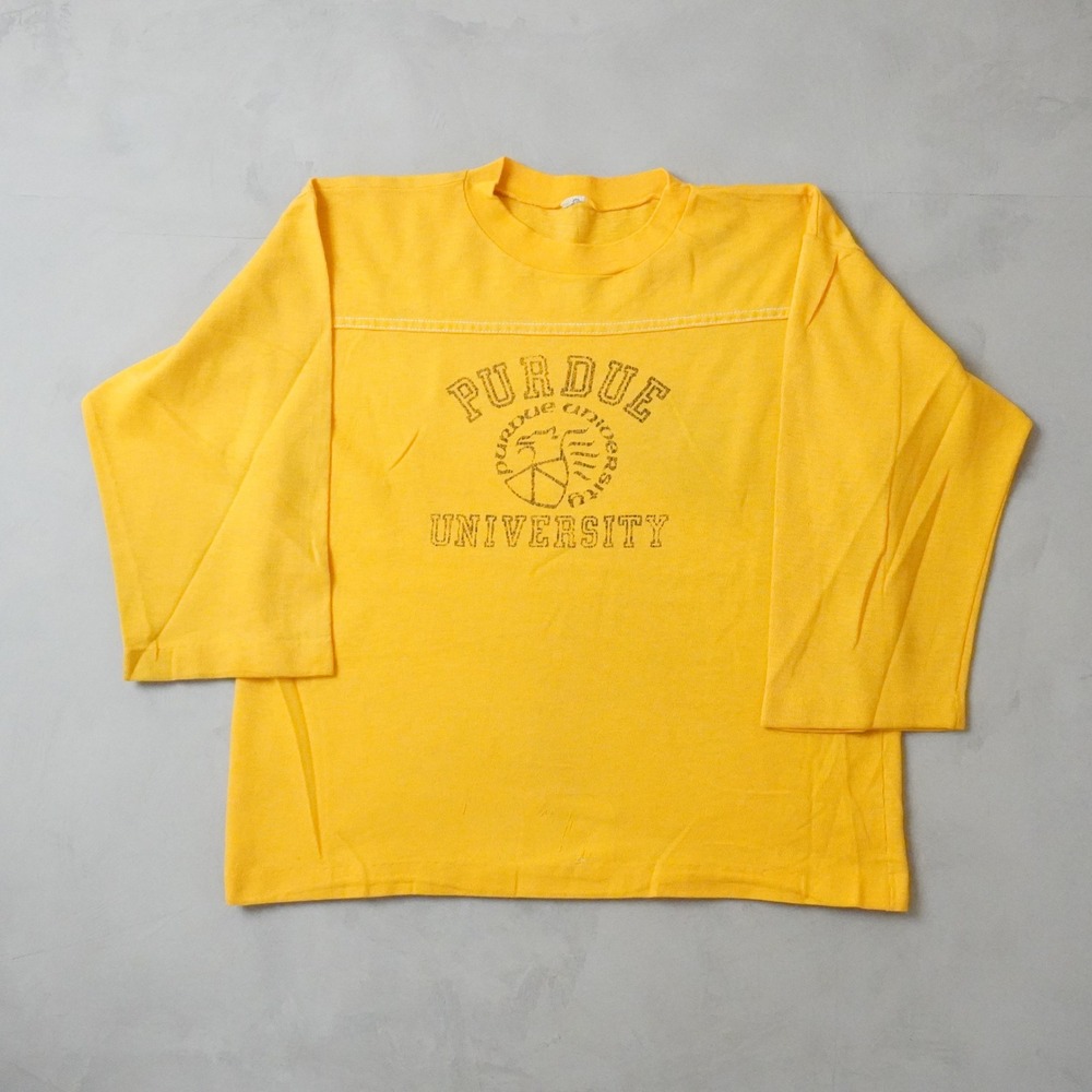 Vintage 1970's Purdue University T-Shirt Medium Mens Yellow Long Sleeve College